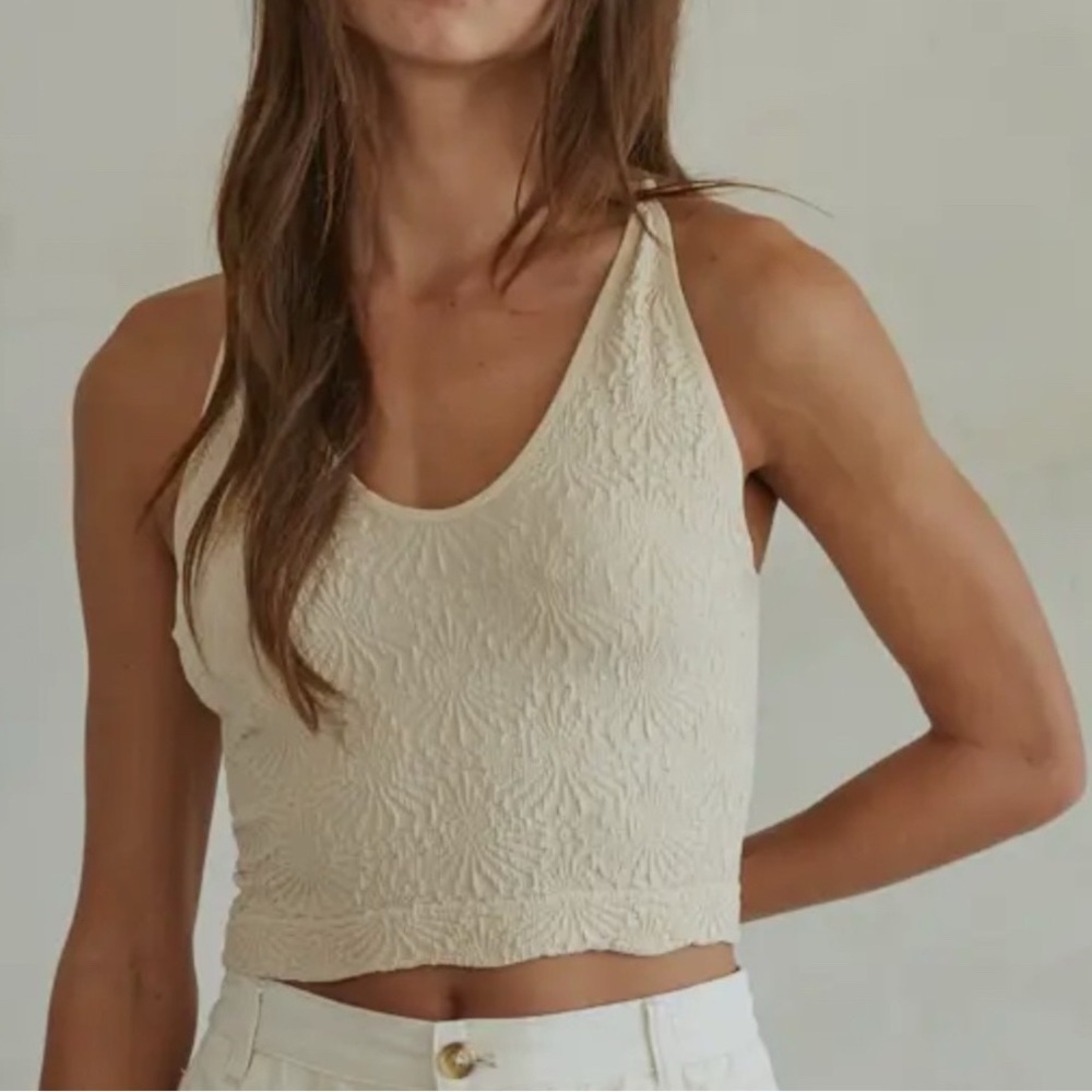 By Together Cream Textured Crop Tank Top